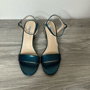 K. Bennett. MORGAN SAFFIANO PATENT LEATHER BLOCK HEEL SANDAL